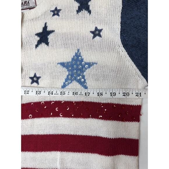 Vintage USA Flag Cardigan Sweater Stars Stripes Patriotic Cottagecore L - Picture 8 of 9